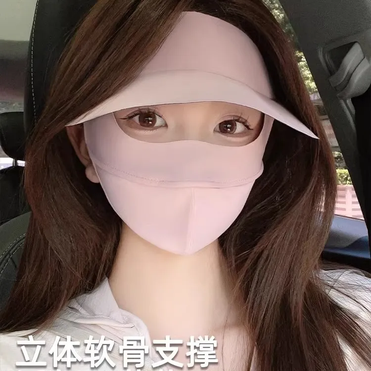 夏季防晒面罩全脸防晒口罩一体户外透气遮阳脸基尼大帽檐脸罩潮流