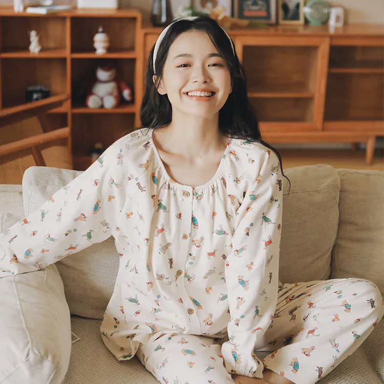 游园记-甜美可爱风女士秋冬季家居套装舒适长袖宽松绒布睡衣套装