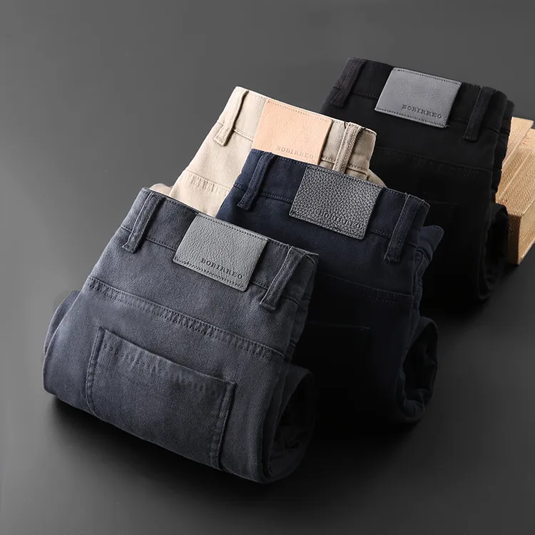 2025秋冬季厚款高棉男装休闲裤直筒弹力时尚斜纹简约商务百搭男裤