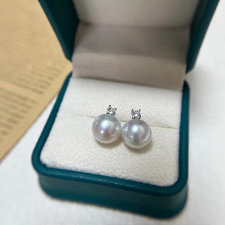 【玥白丽】6A爱迪生王妃耳钉11-12/13mm极光赛澳白天然珍珠微暇