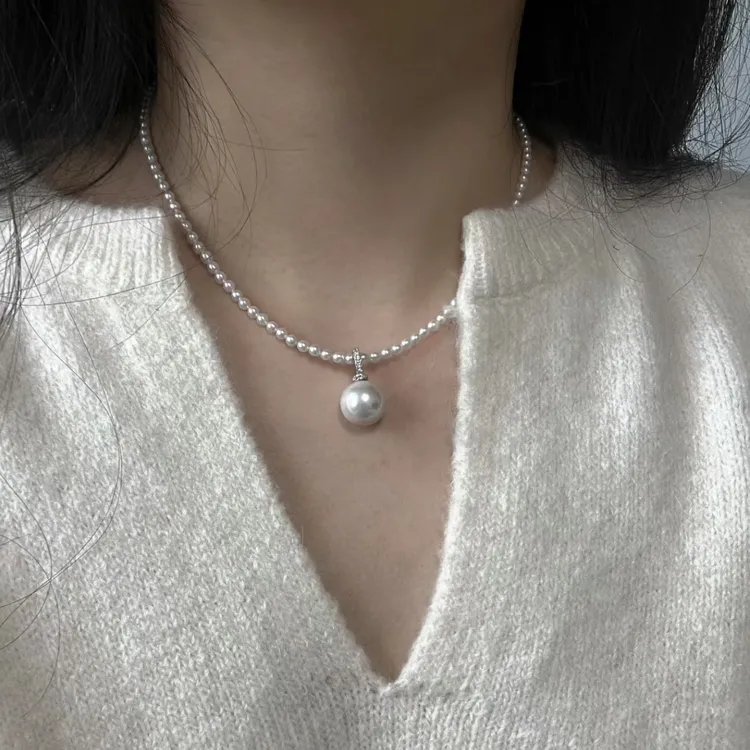 玥白丽特选万能扣奶瓶吊坠12-13/14mm赛澳白珍珠大龙珠微瑕正圆