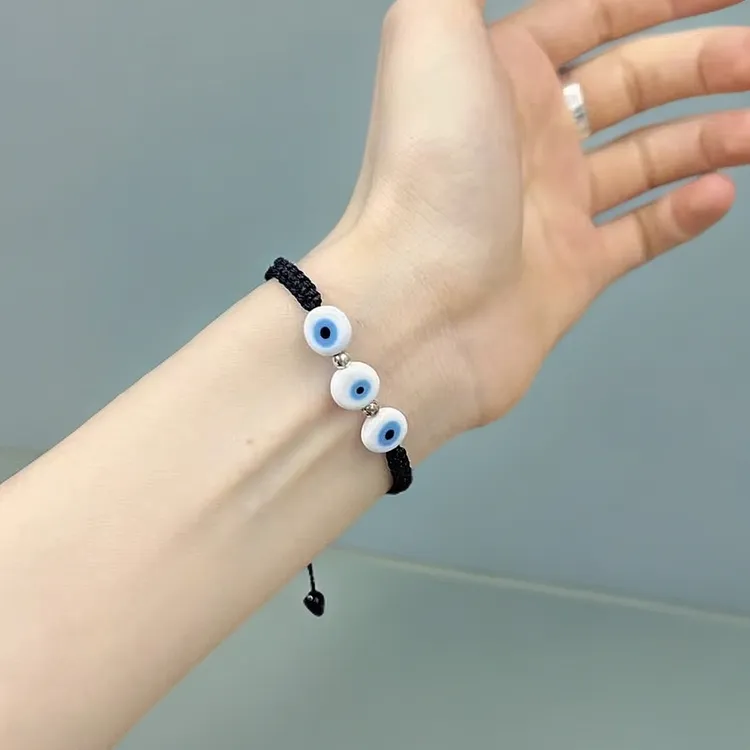 Nazarkoz恶魔之眼可爱蓝眼睛可调节情侣手链小众蓝色黑绳黑色绳编