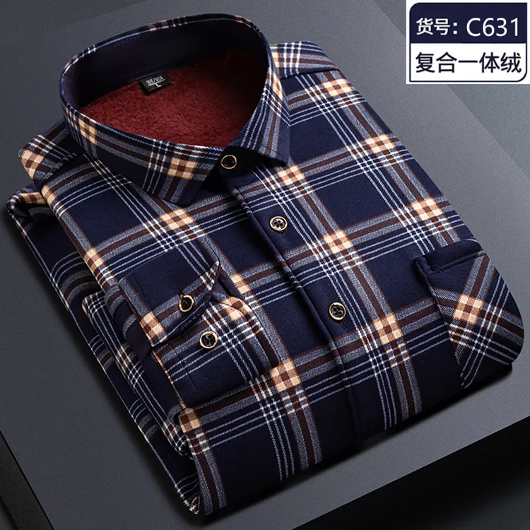 新款冲量】秋冬男士长袖加绒衬衫保暖衬衣格子外套衣服男装1/2件