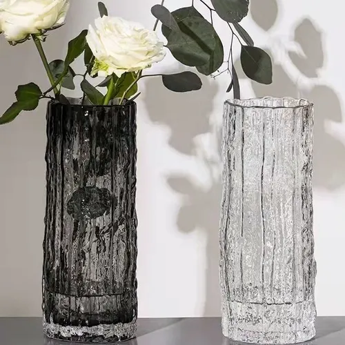 加厚ins风网红极冻冰川花瓶玻璃 透明插花瓶玫瑰鲜花客厅餐桌摆件