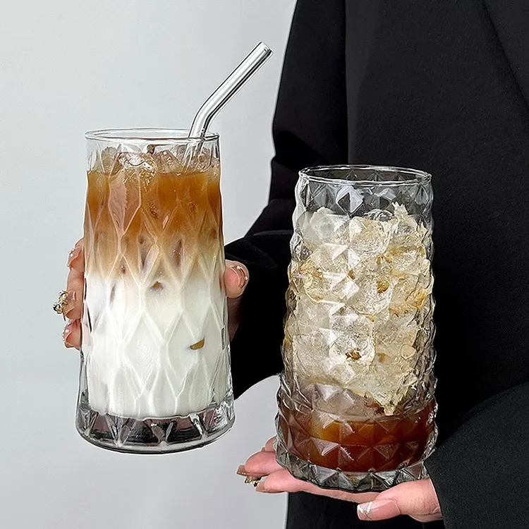 ins复古高颜值咖啡杯水果茶杯透明玻璃杯饮料牛奶气泡水杯喝水杯