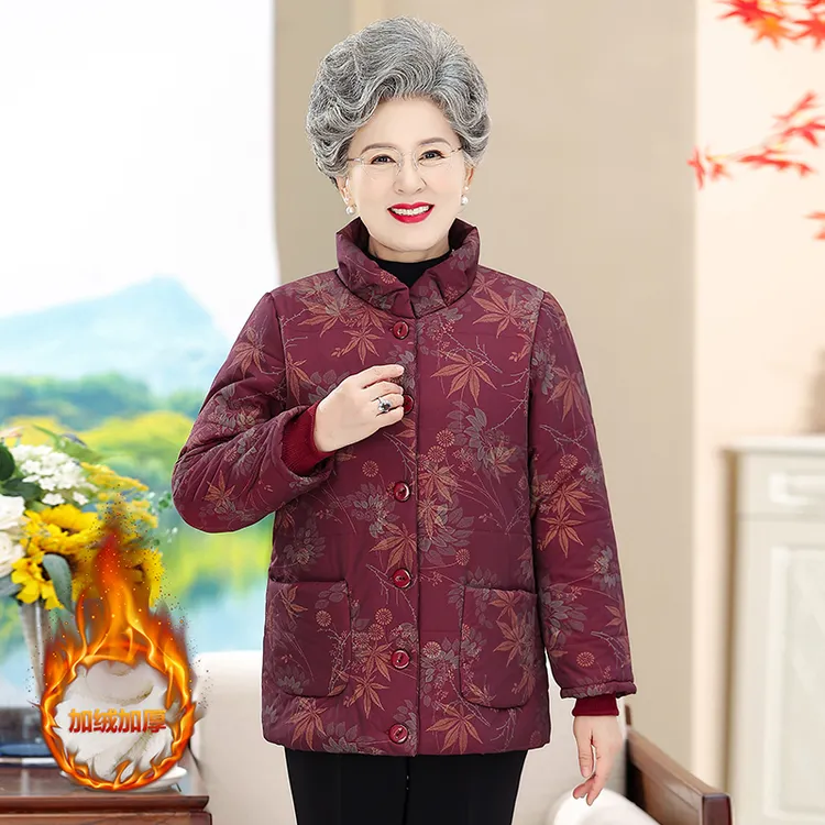 奶奶装棉衣加绒加厚中老年人冬装棉袄女套装老人衣服妈妈秋冬外套
