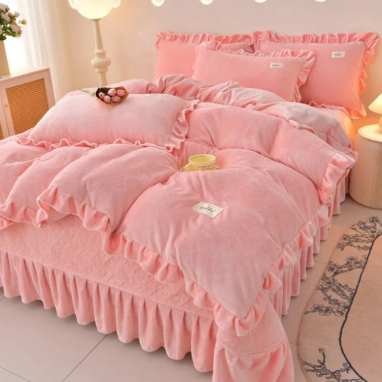 冬季加绒加厚双面牛奶绒床盖款四件套纯色防静电双面牛奶绒四件套