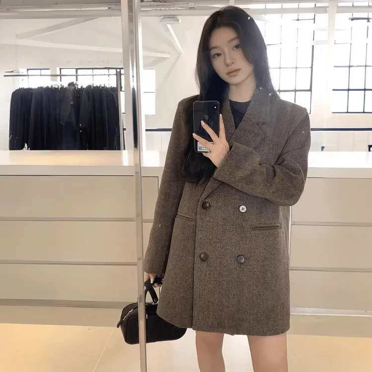 2025秋冬新款西装外套女美拉德穿搭宽松长款呢子大衣