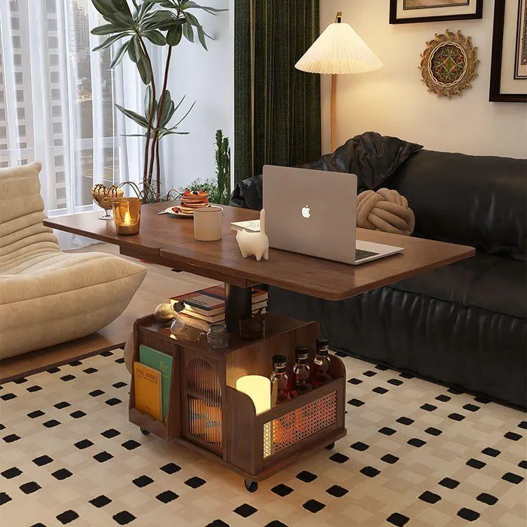 实木茶几木质家用推车茶桌折叠餐桌两用茶台阳台办公沙发客厅边几
