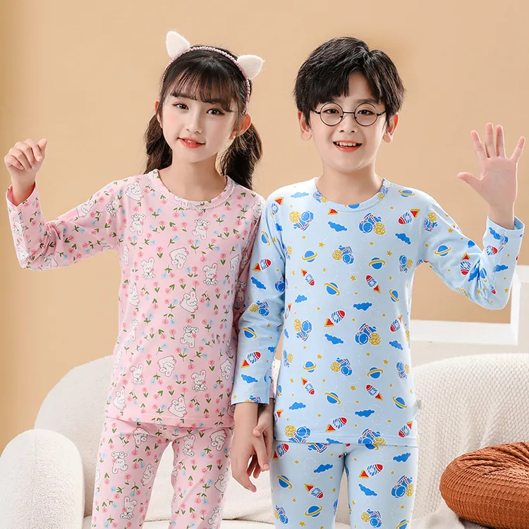 A类儿童内衣套装纯棉莱卡男孩女孩秋衣秋裤中大童小孩秋冬睡衣