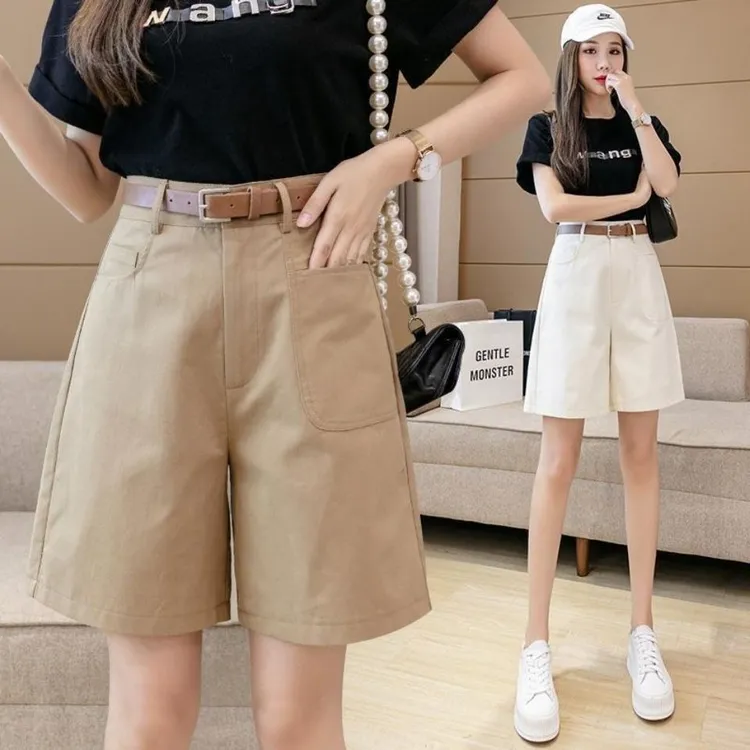 港味西装短裤女夏季薄款2025新款高腰宽松阔腿五分裤休闲直筒中裤