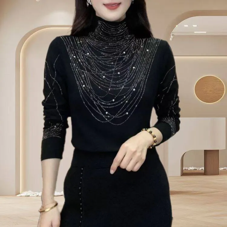 重工烫钻是时尚百搭显瘦洋气气质打底衫半高领大码减龄洋气内搭潮