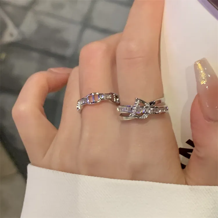 铜合金仿水晶戒指 字母戒指女个性戒指开口可调节食指戒冷淡风指