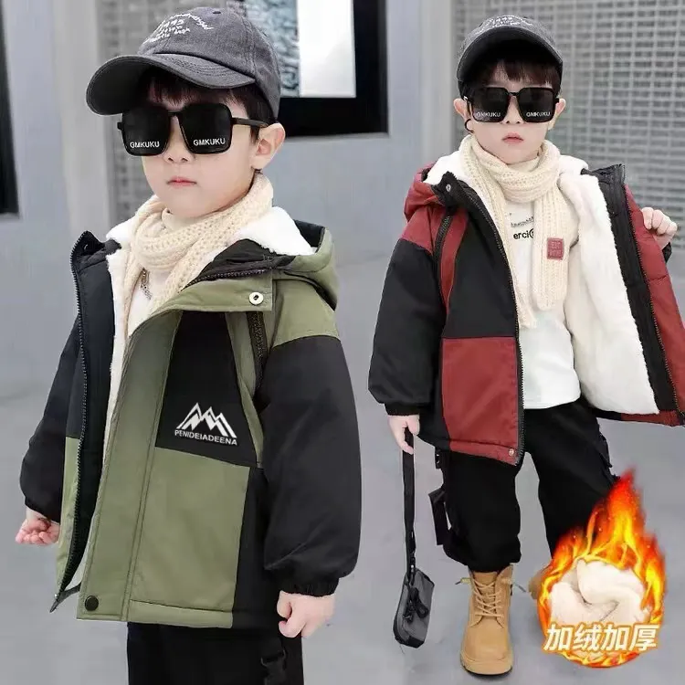 男童加绒加厚冬季外套棉服2024新款韩版连帽冲锋衣潮【三防面料】