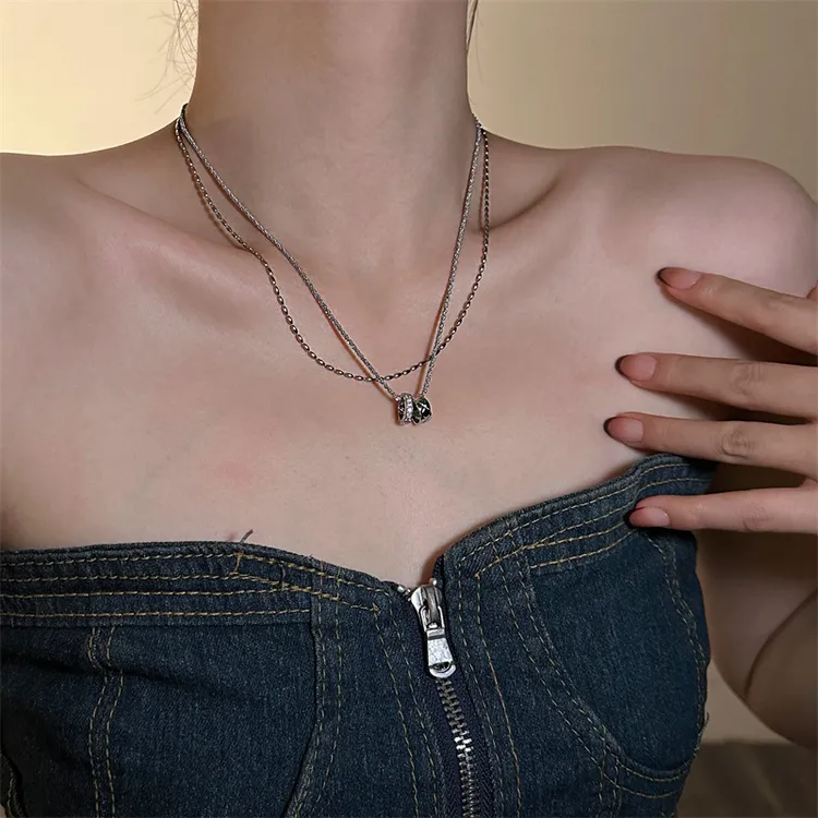 合金项链 X4763-1简约日韩ins风圆环粒子珠叠戴项链女精致毛衣链