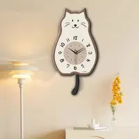 ZB80创意奶油风猫咪挂钟客厅摇摆钟表现代可爱卡通客厅钟表捡漏