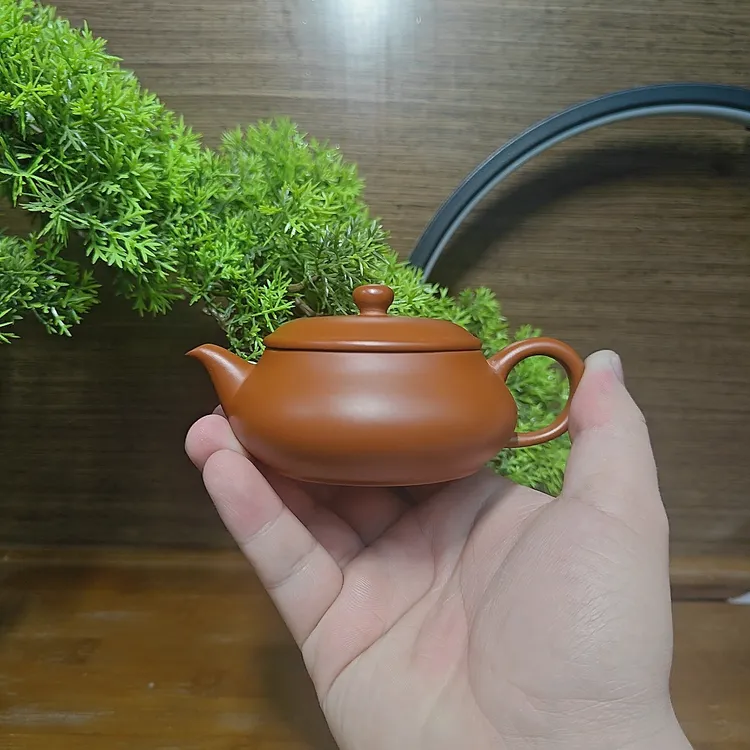 潮州朱泥手拉壶原矿朱泥大口明炉壶5.8公分大口径纯手工拉胚