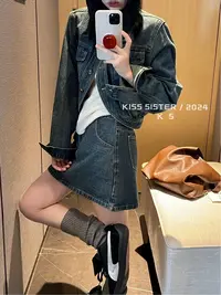 5550韩系秋款气质设计感牛仔短外套+包臀半身裙套装女