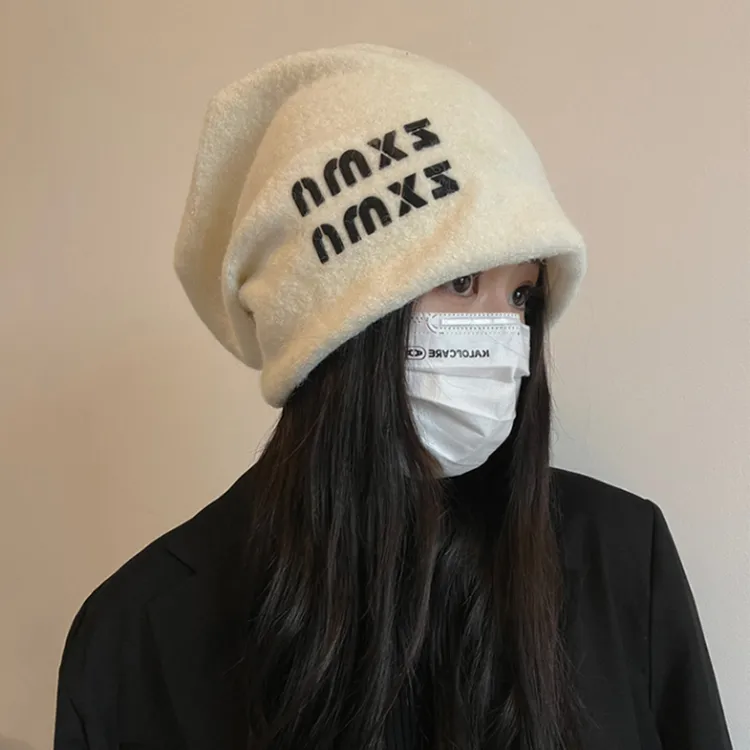 韩版网红款大头围堆堆帽子女软糯慵懒风保暖护耳百搭月子包头冷帽