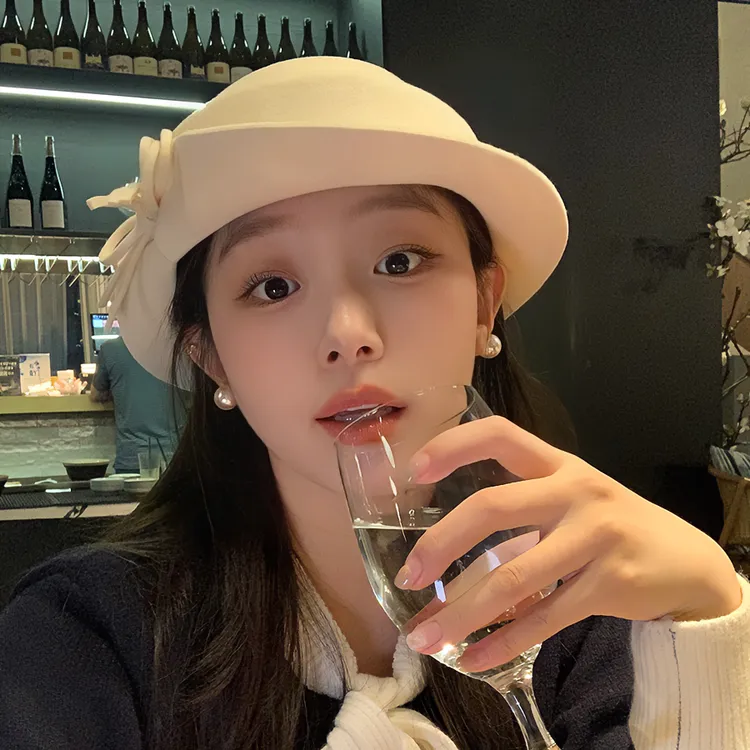 赫本风100%绵羊毛蝴蝶结卷边礼帽女秋冬高级感方圆脸显脸小千金帽