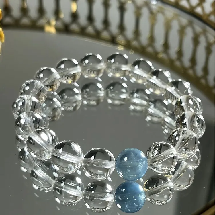 【露思同款水晶手串】白水晶净体通透+海蓝宝水晶手串 多样性发一