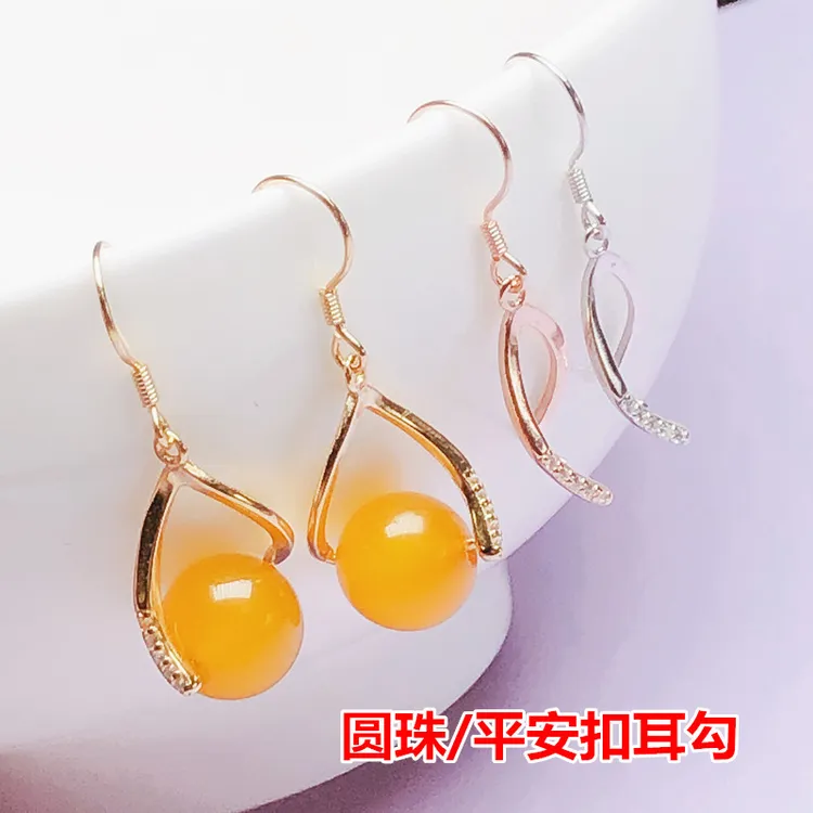 925银银制品 s925纯银耳钩时尚耳饰耳环空托耳挂圆珠平安耳钩珠托