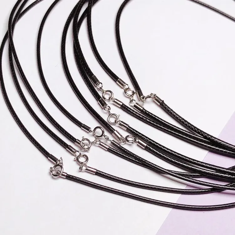 925银银制品 包邮皮绳项链绳挂件吊坠项链挂绳黑色银扣皮蜡绳子s9