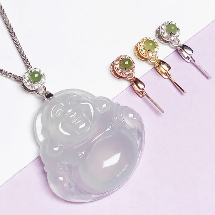 925银银制品 斜孔S925纯银吊坠扣时尚佛公玉坠扣貔貅项链连接扣子