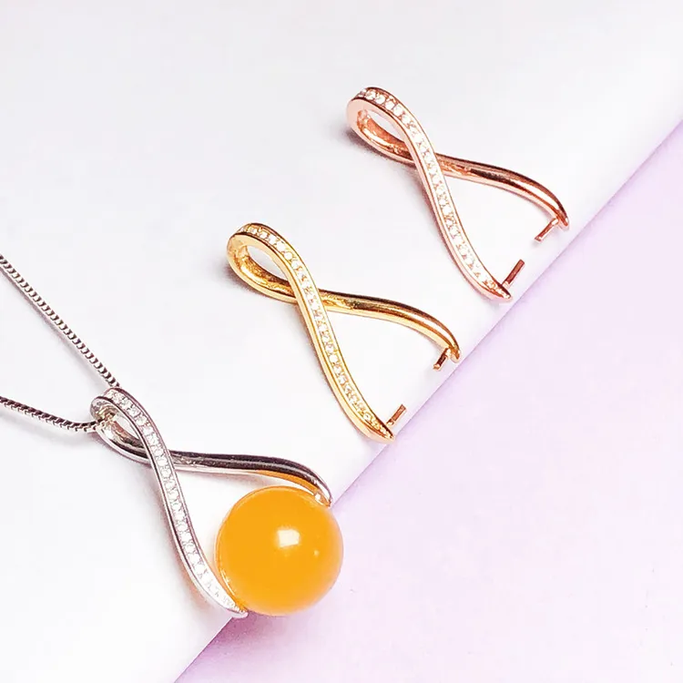 925银银制品 路路通扣S925纯银吊坠扣头镶嵌扣圆珠银夹扣项链卡扣