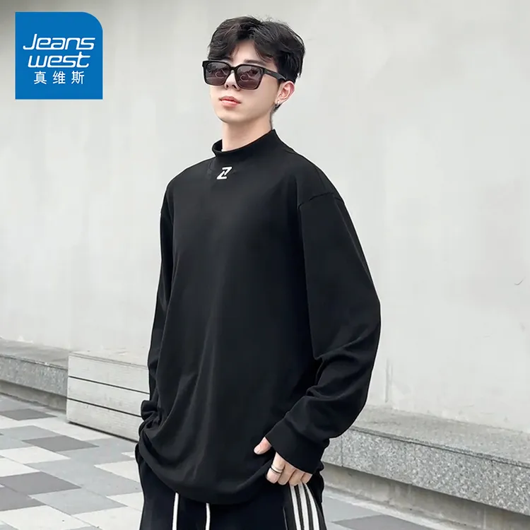 Jeanswest/真维斯秋冬半高领保暖打底衫休闲运动宽松长袖卫衣百搭