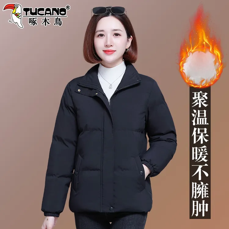 【官方】啄木鸟棉服女冬季新款中年妈妈加厚短款棉衣棉袄外套