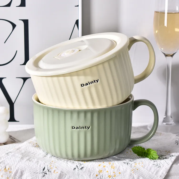 带盖陶瓷碗泡面碗5.9英寸2025新款上班族大号大容量带手柄带饭盒