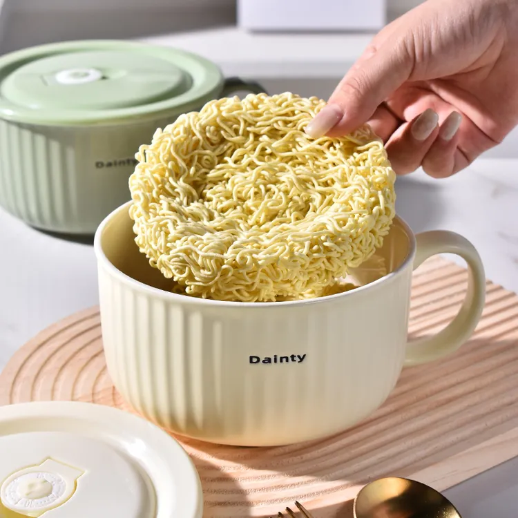 带盖陶瓷碗泡面碗5.9英寸2025新款上班大号个人大容量带手柄饭盒