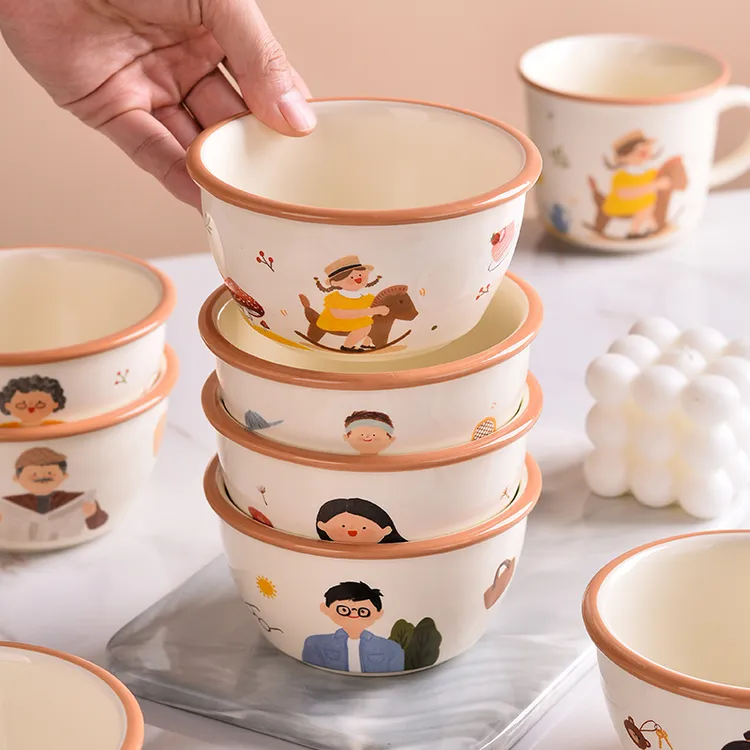 家用卡通创意亲子碗2025新款一家人饭碗一人一碗饭碗陶瓷米饭碗
