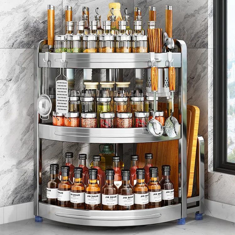 厨房转角调料置物架不锈钢调味品料三角收纳架多功能三脚架子家用
