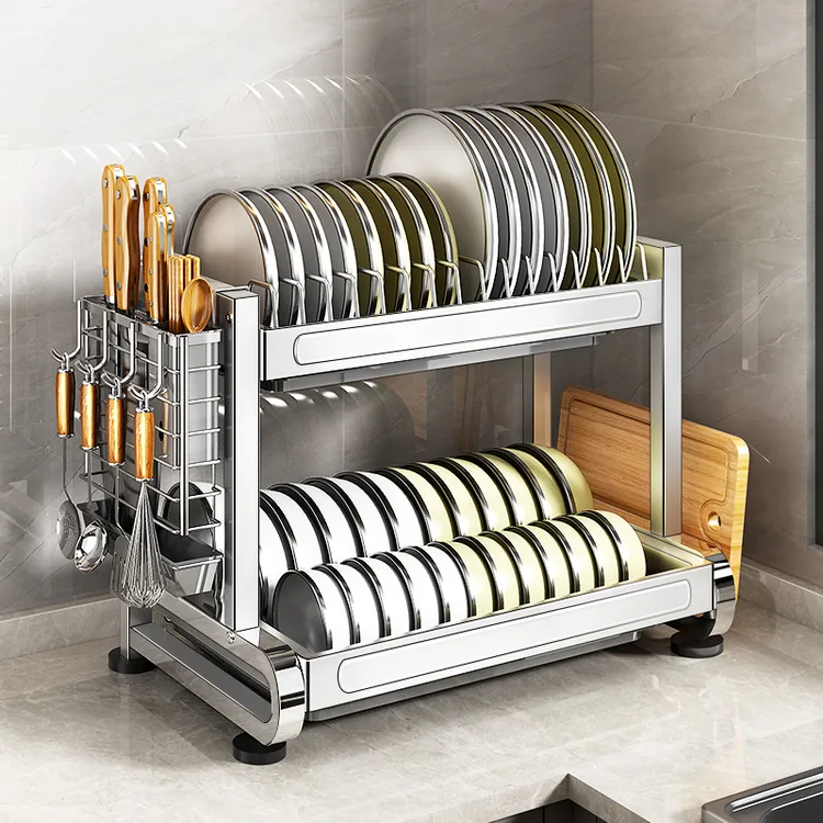 不锈钢厨房碗碟置物架沥水碗盘收纳碗家用碗柜放沥水架多功能厨房