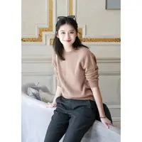 我是摩羯早春序曲 金豆纱山羊绒圆领长袖宽松针织衫短款套头毛衣