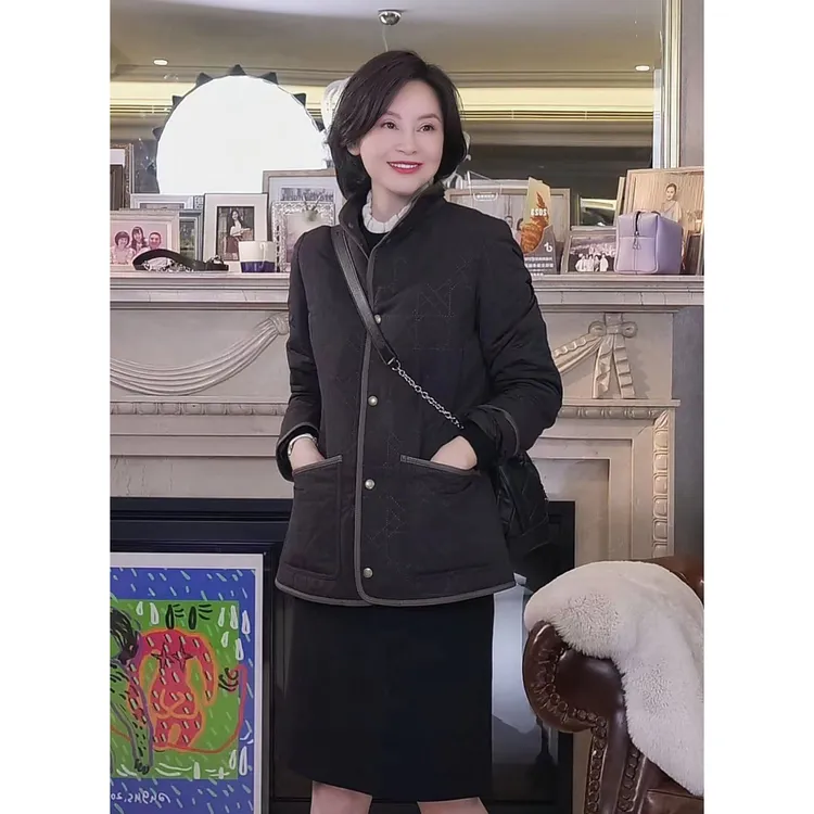 我是摩羯 布尔乔亚 绗缝撞色包边复古风长袖棉服外套