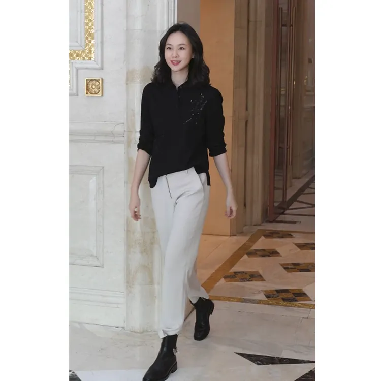 我是摩羯 邂逅巴比伦 永迈重工花卉刺绣桑蚕丝棉长袖polo衫上衣