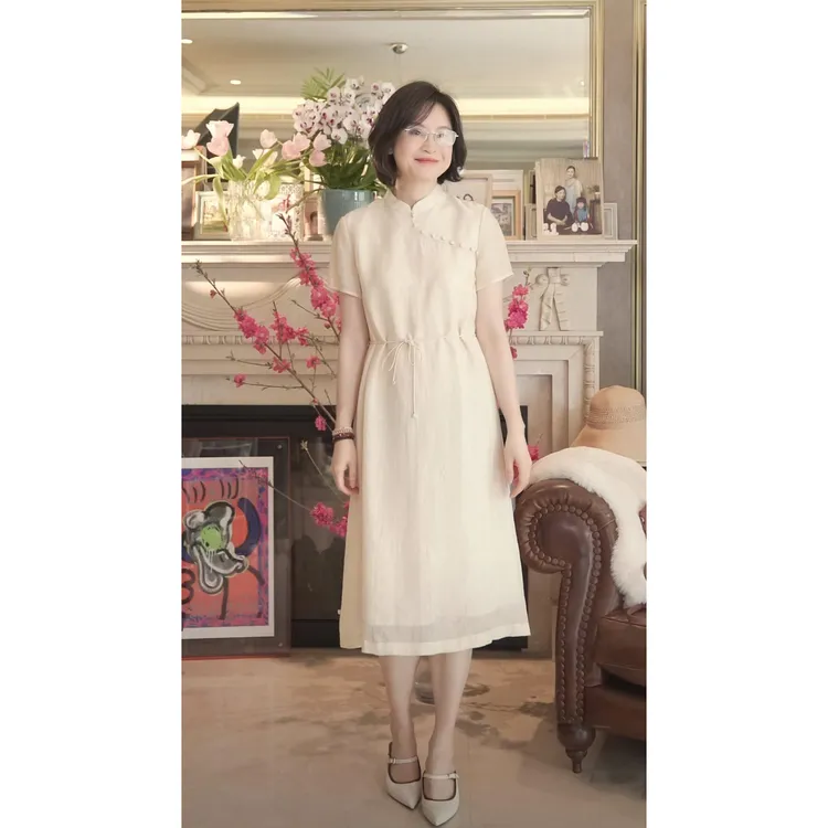 我是摩羯 江南美人 精美提花肌理新中式春夏小立领斜襟连衣裙