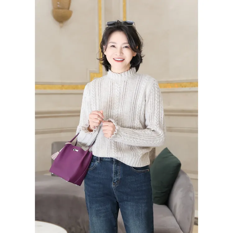 我是摩羯 法式风情 山羊绒绵羊毛珠片纱花边领荷叶边针织衫毛衣