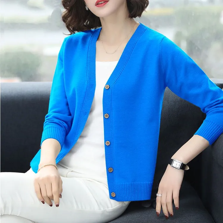 开衫女2024新款小众领韩版宽松薄款外搭毛衣洋气外套短款春秋