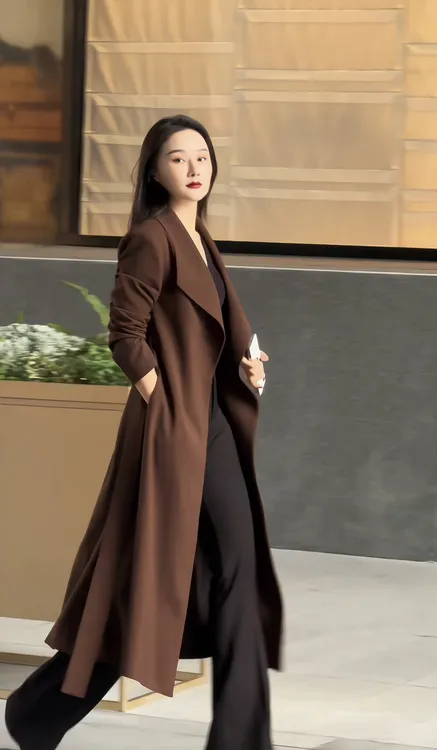 JIA SHI 翻领长款大衣显瘦百搭简约轻奢气质设计师高定-WD041