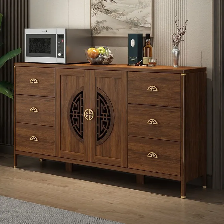 2024新款新中式餐边柜客厅靠墙一体收纳柜实木边框酒柜厨房置物柜