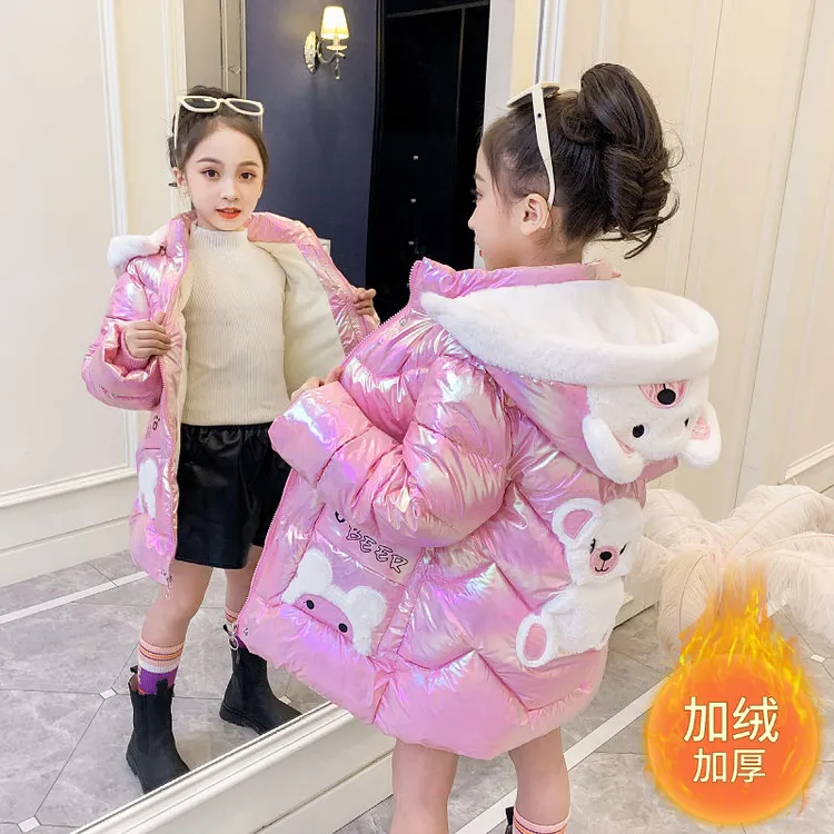 巴拉巴拉恩亮皮免洗女童冬装衣外套新款女孩韩版中长款儿童