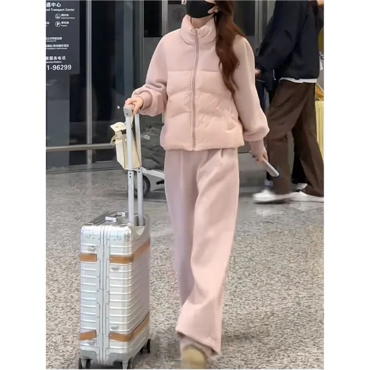 秋冬韩版立领休闲90白鸭绒羽绒服时尚外套女显瘦阔腿裤套装6562