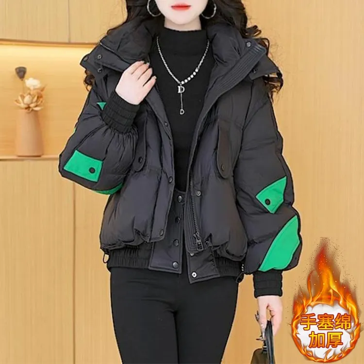 韩版时尚加厚连帽棉服女2024年秋冬季新款百搭气质休闲保暖外套潮