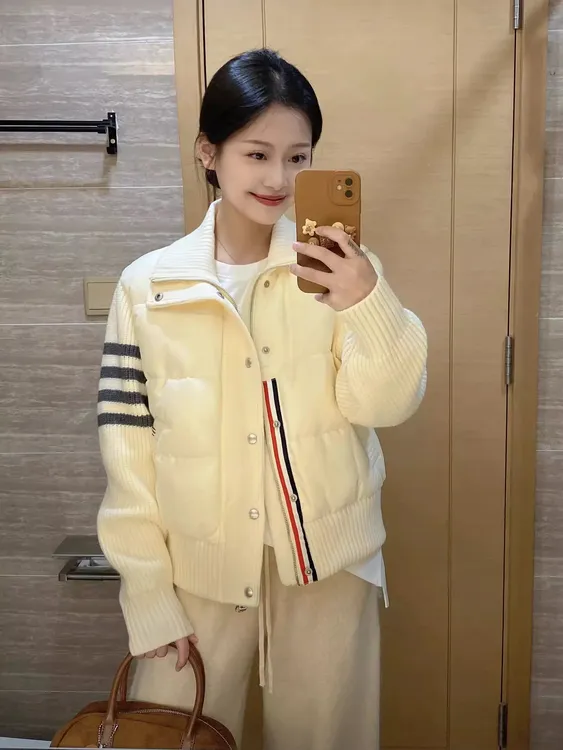 条纹长袖针织拼接棉服女秋冬季2025新款显瘦短款棉袄保暖外套上衣