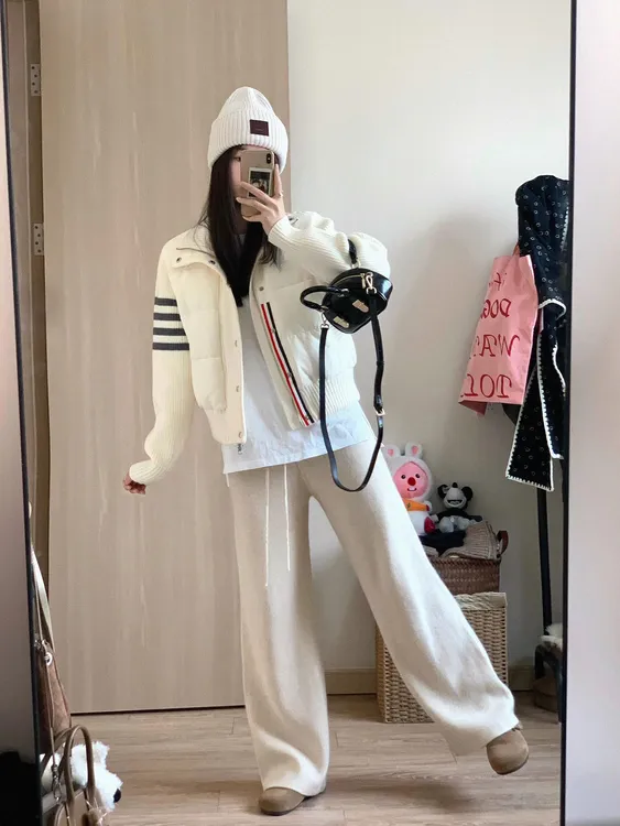 设计感小众冬季时尚女装小香风针织拼接棉服加厚保暖小个子短外套