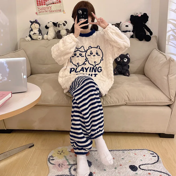 儿童睡衣女孩秋冬款2025新款冬季加绒加厚款女童珊瑚绒大童初中生